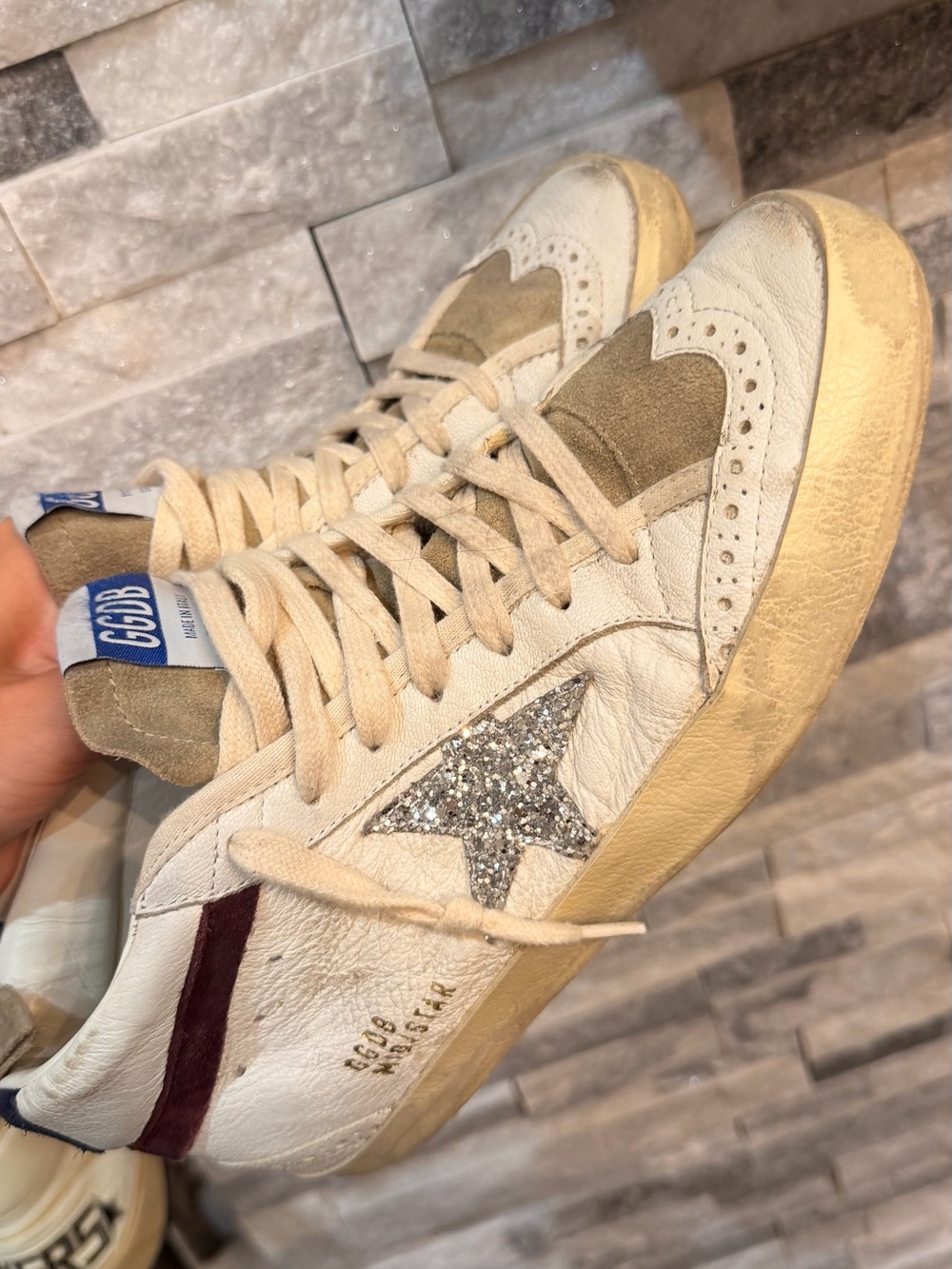 Golden Goose Mid-Star White Leather Sneakers with Silver Glitter Star